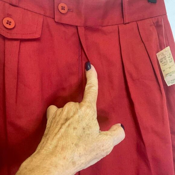 Brand New Vintage 80s 90s Condor Women's 7/8 Red Paperbag Ankle Pants - Picture 3 of 11